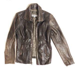 Andrew Marc Brown Leather Fitted Jacket